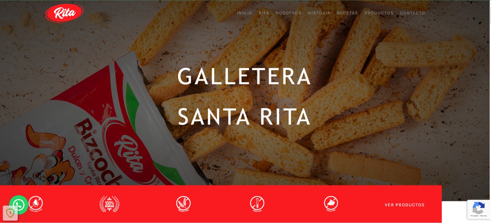 Sitio web corporativo para Galletera Santa Rita con personalización de Wordpress.